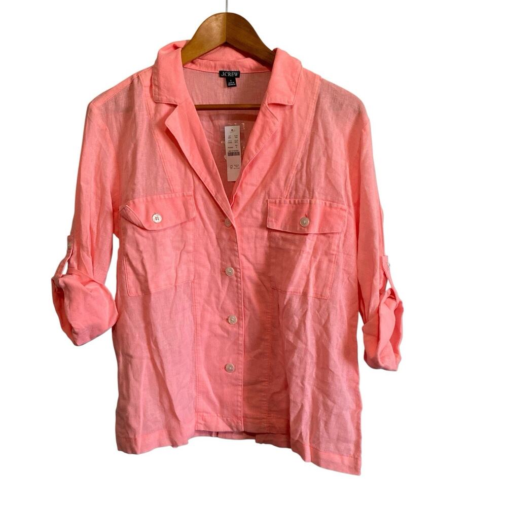 J. Crew Coral Camp-Collar Shirt Featherweight Linen Blend Sz 2 NWT Everyday Wear